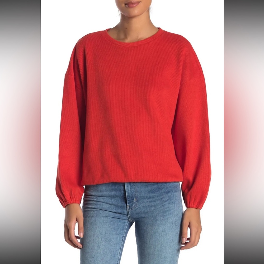Elodie Rib Knit Crew Neck Sweater Tomato Red / XS EUC Cotton Pullover Oversized